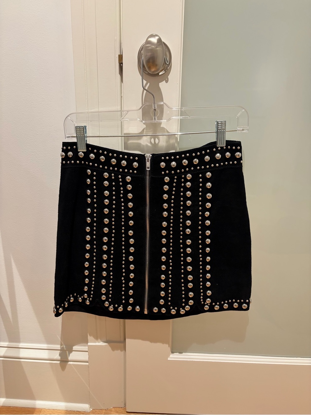 Free People Black Studded Zip-Front Mini Skirt